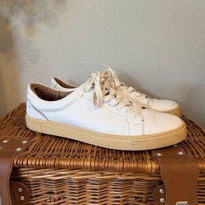 FRYE White Leather Lace Up Low Top Casual Sneakers Shoes Men’s Sz 10 Comfort